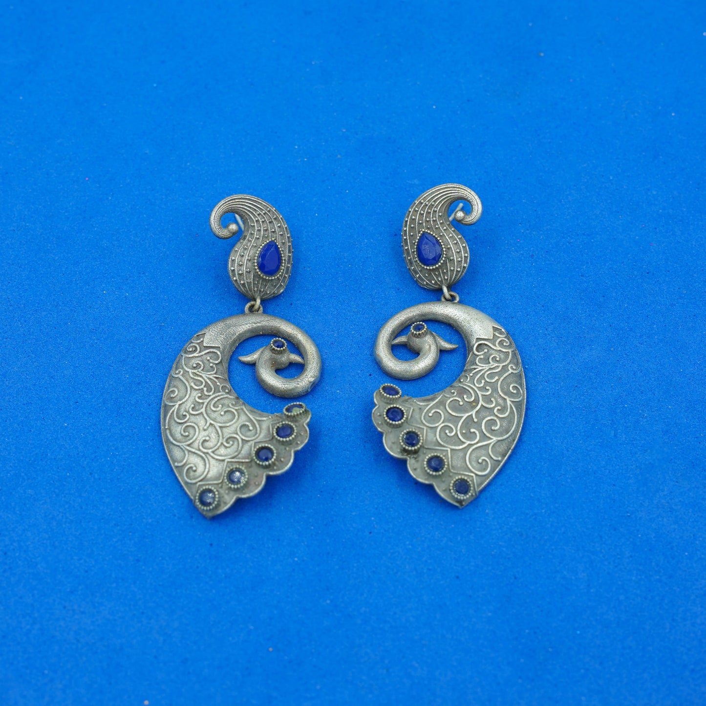 Amarakriti- Silver Brass Oxidised dangler earrings