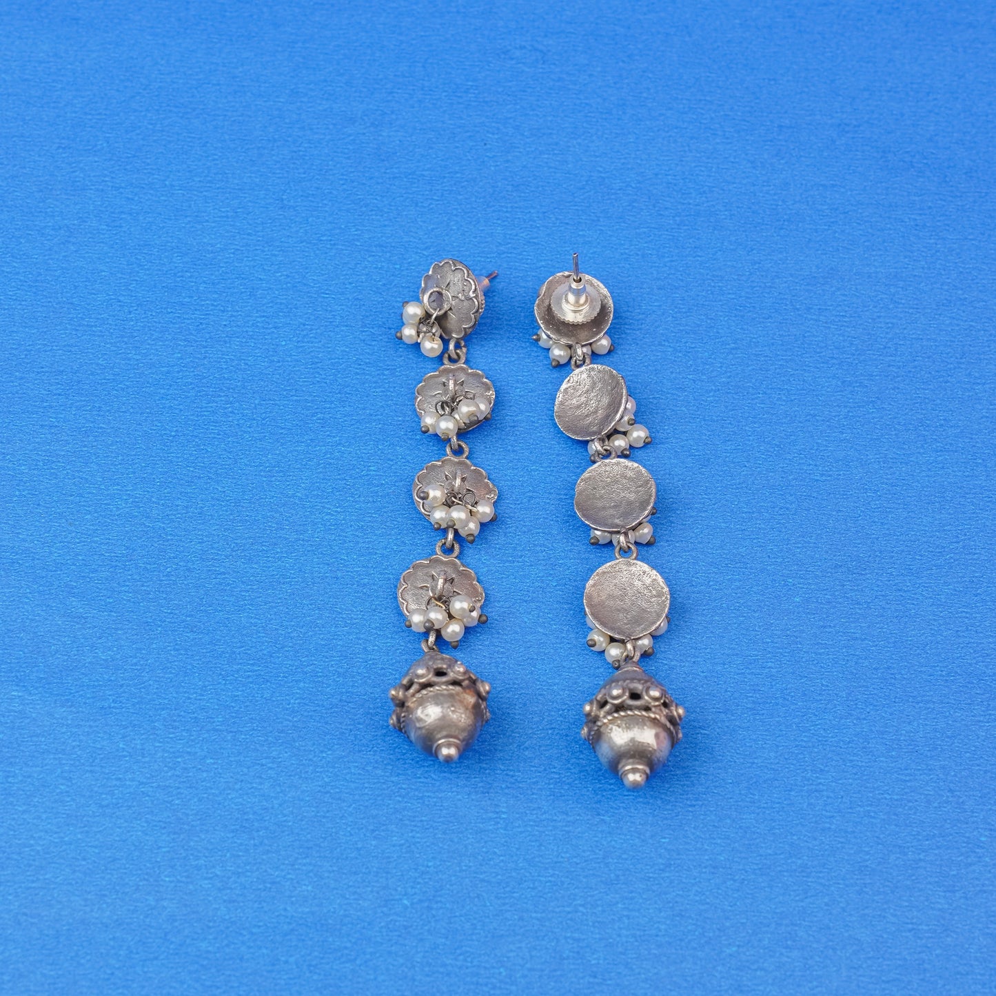 Pushprekha- Silver Brass Oxidisd dangler earrings