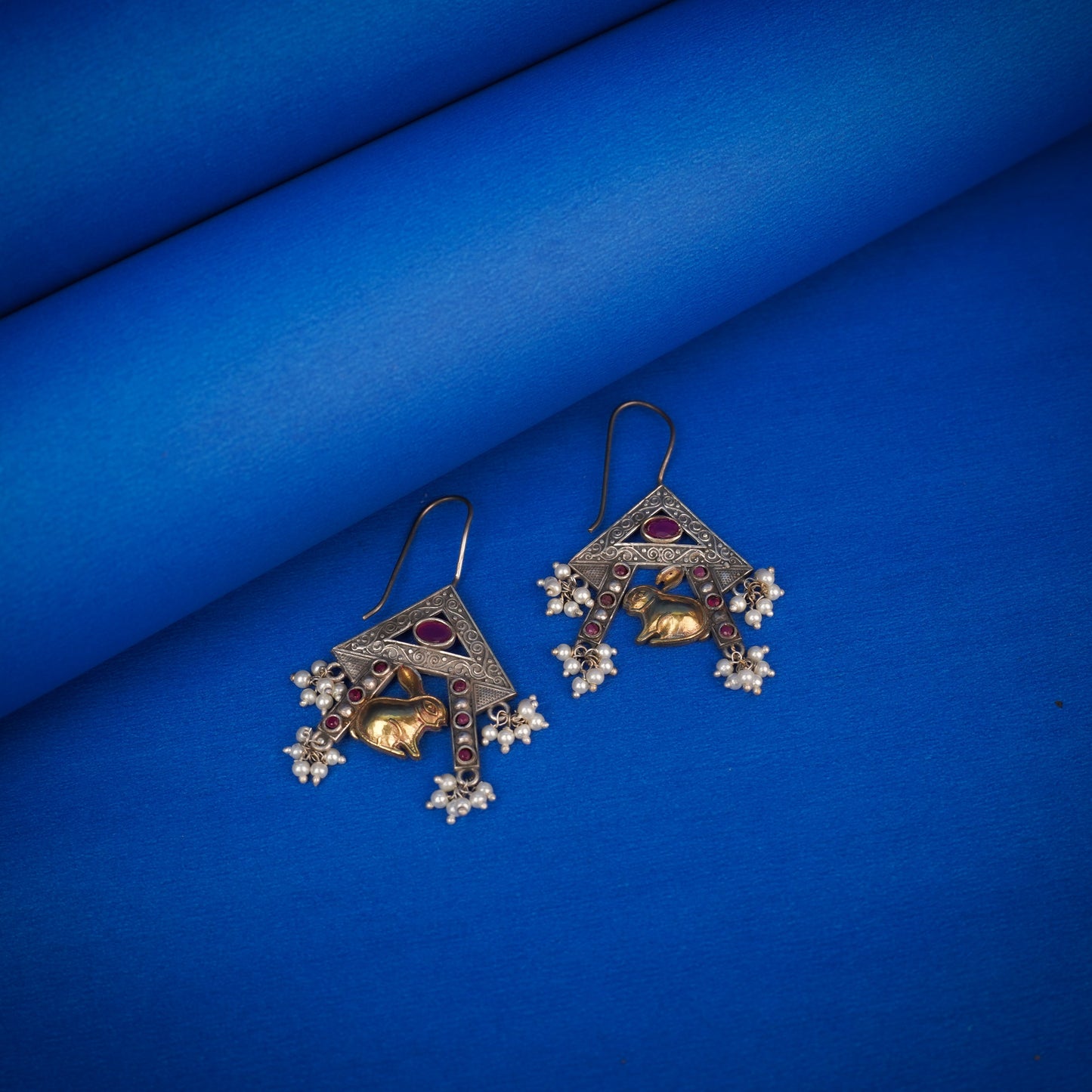 Anugunj- Silver Brass oxidised dangler earrings