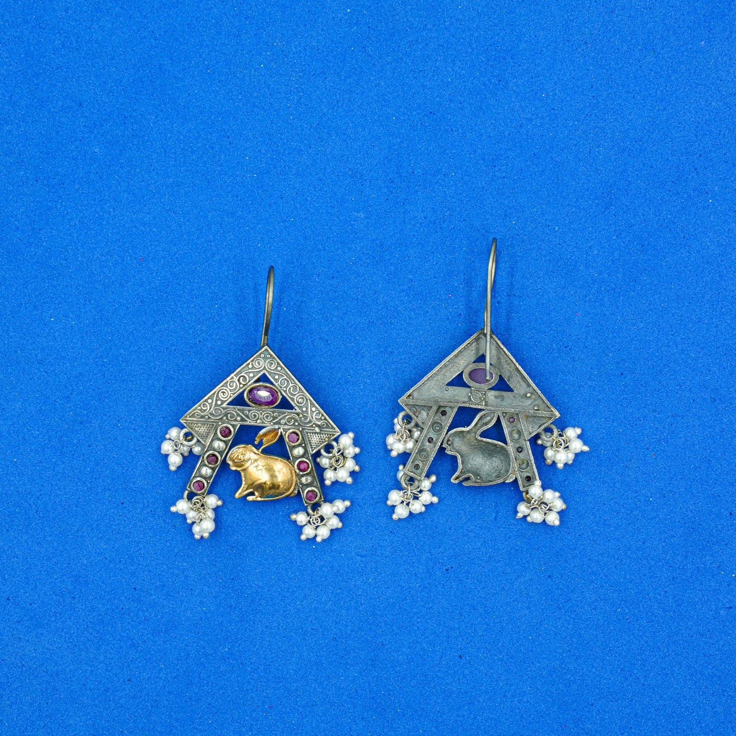 Anugunj- Silver Brass oxidised dangler earrings