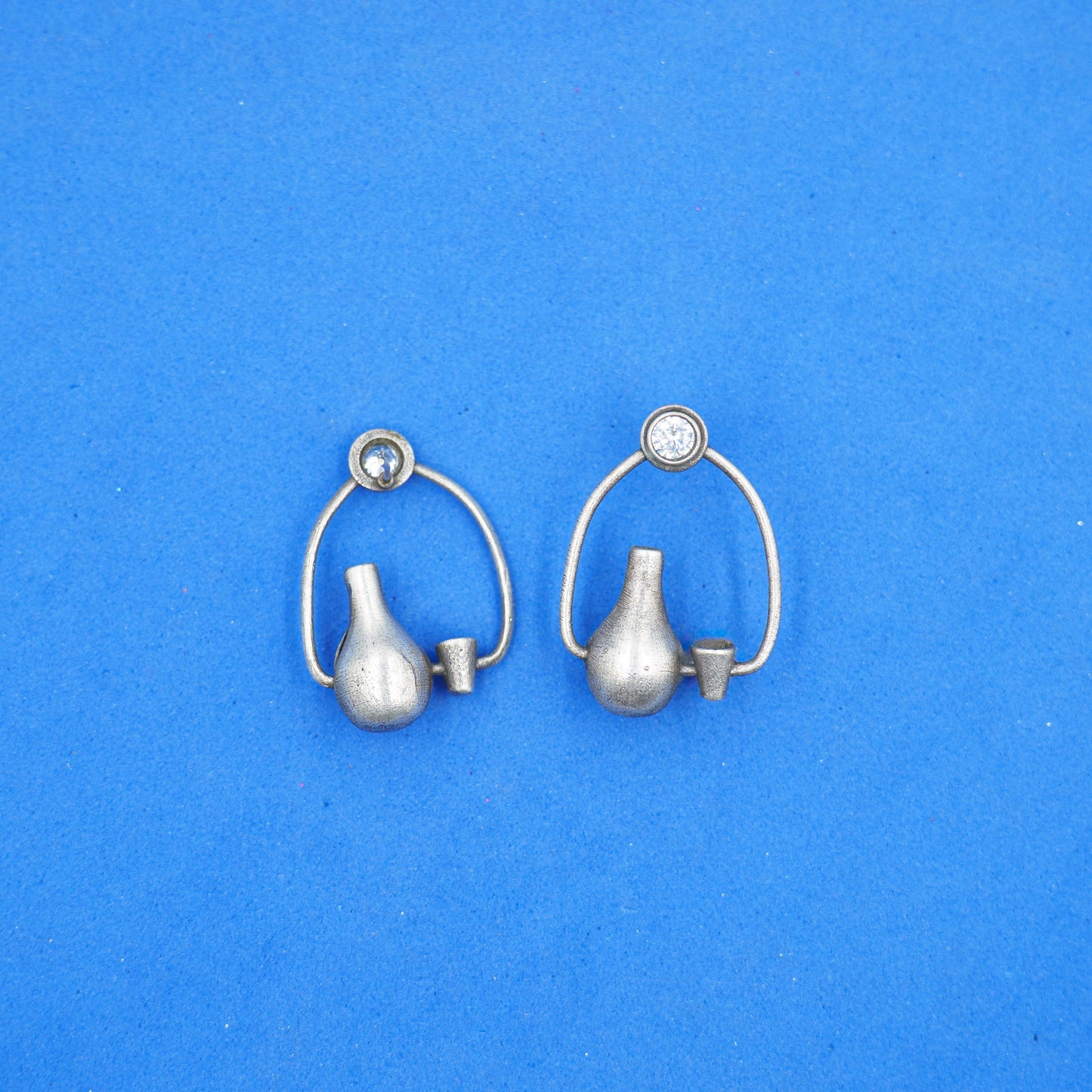 Panghat- Silver Brass oxidised stud earrings