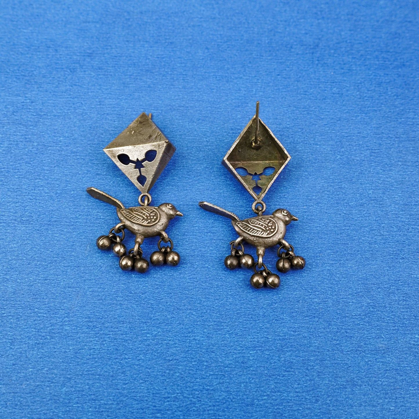 Maina- Silver Brass ghunghroo dangler earrings