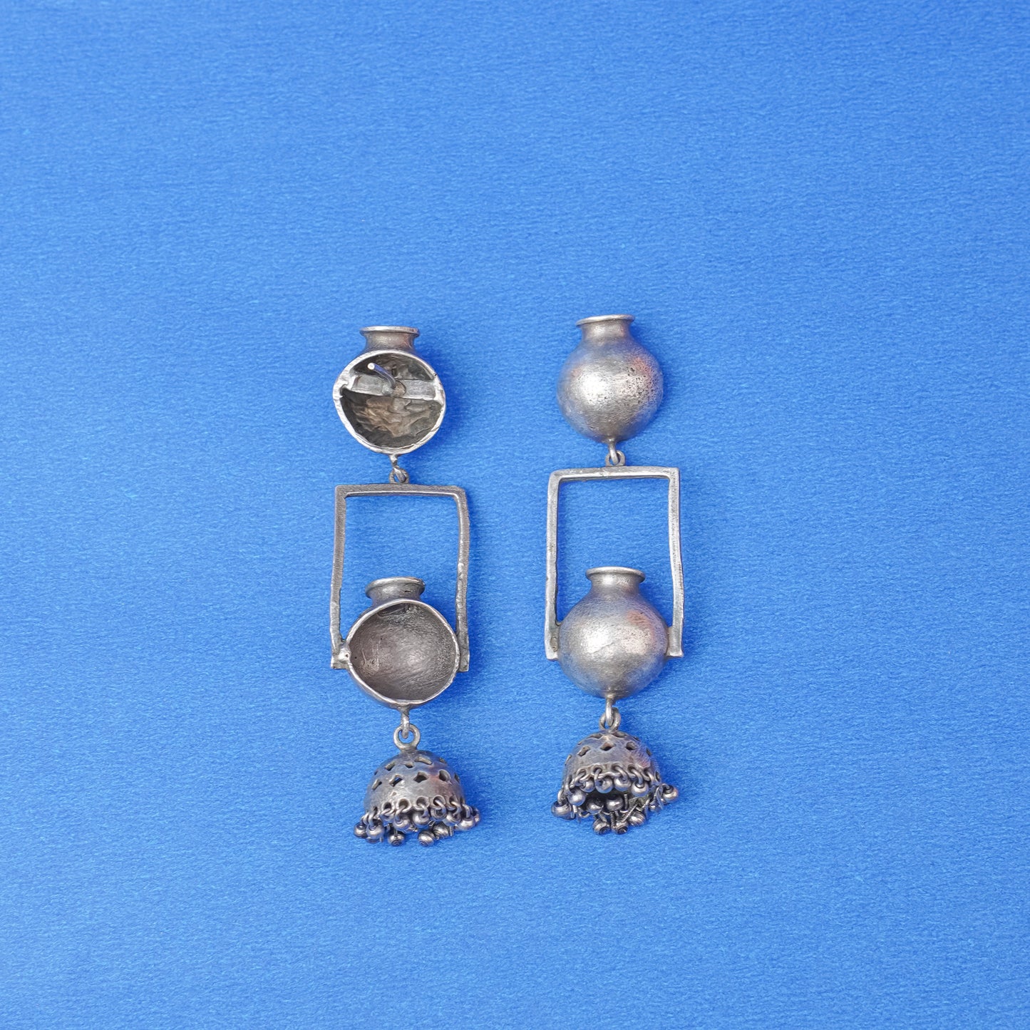 Mridghat- Silver Brass Oxidised dangler Earrings