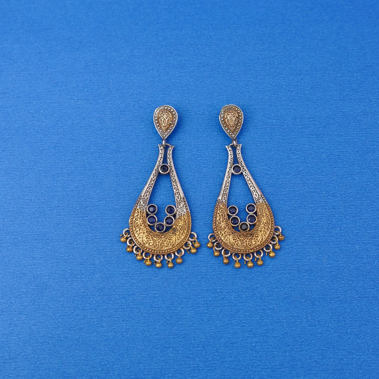 Jhankaar- Silver Brass Oxidised dangler earrings