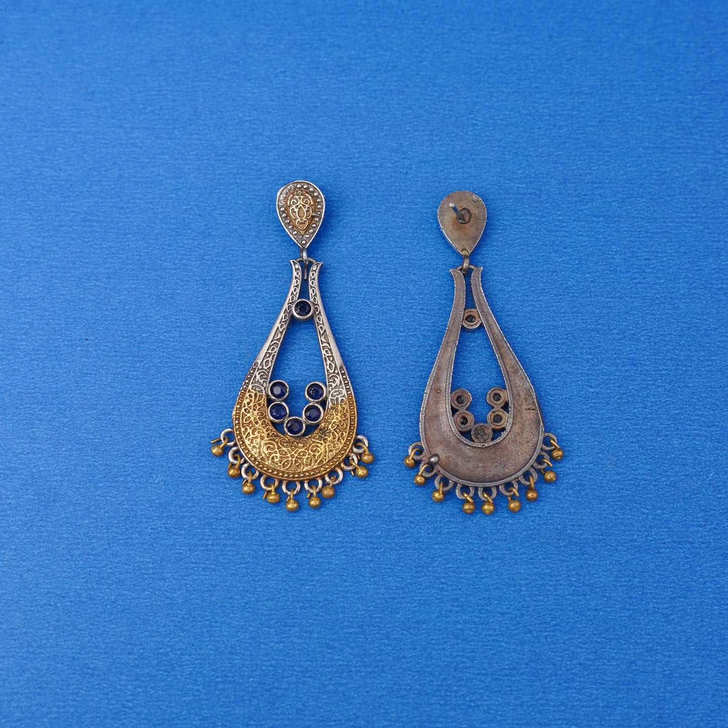 Jhankaar- Silver Brass Oxidised dangler earrings