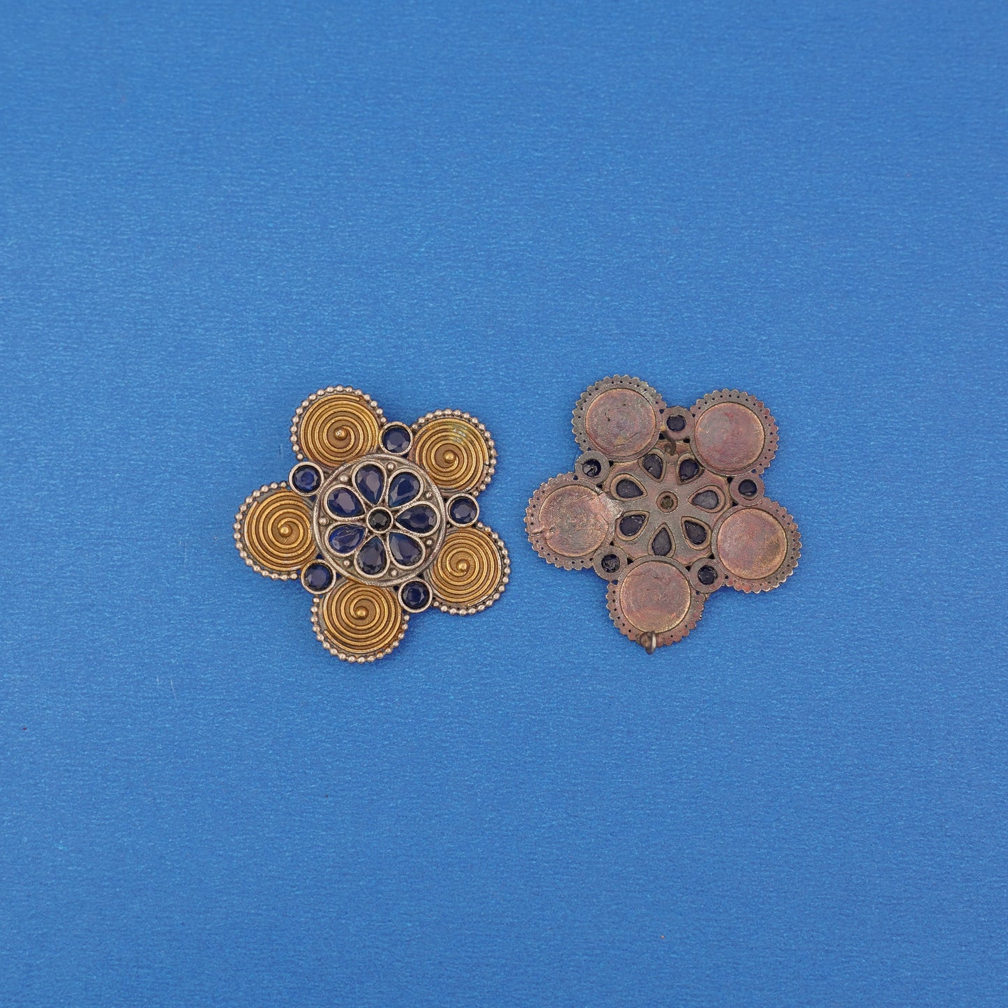 Jalkamal- Silver Brass Oxidised Stud Earrings