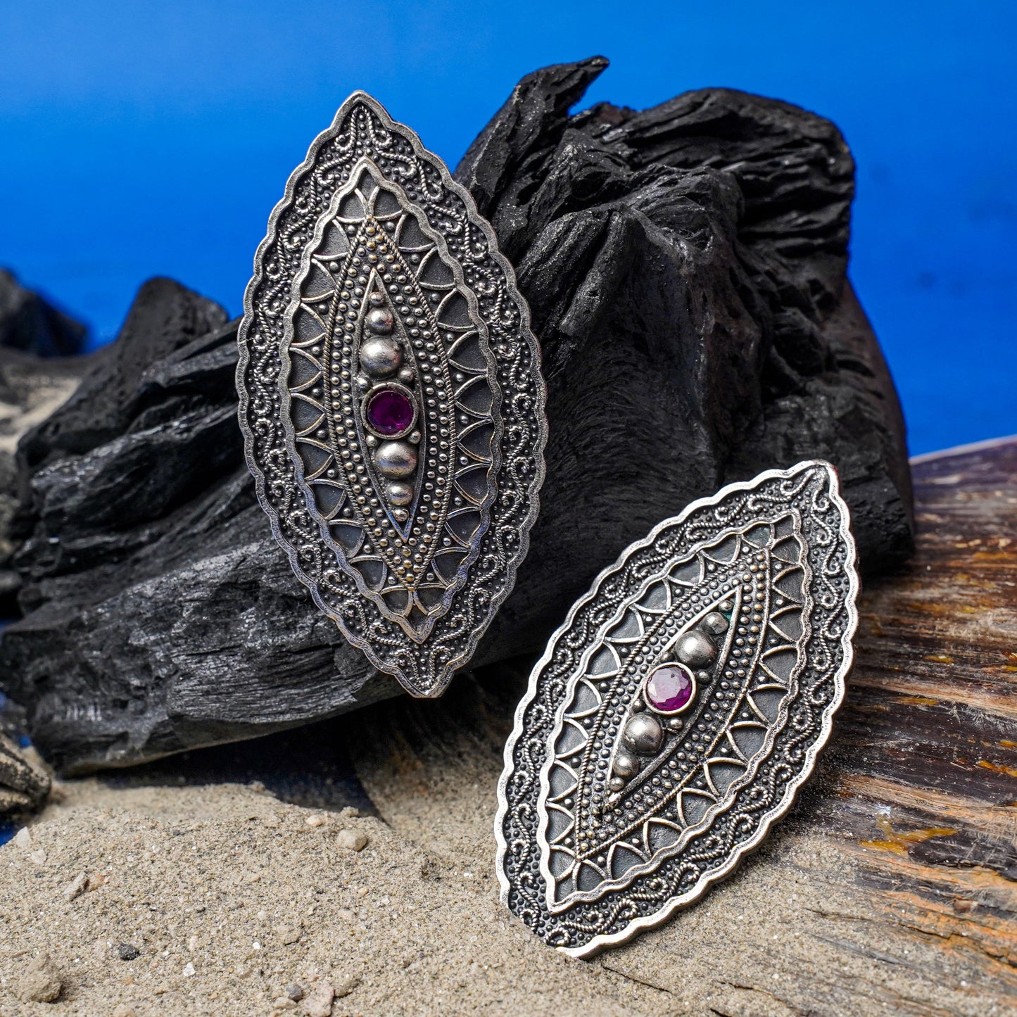 PushpNetra- Silver Brass Stone Studded Stud Earrings