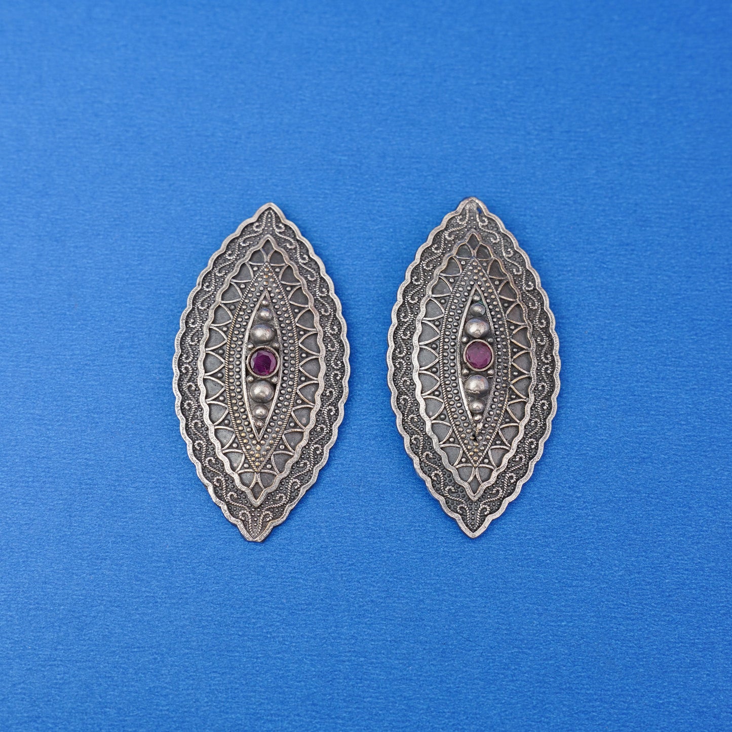 PushpNetra- Silver Brass Stone Studded Stud Earrings