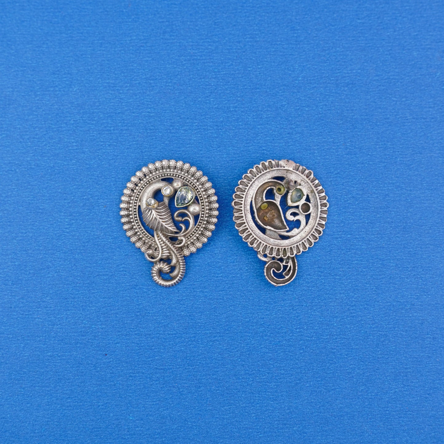 MorRatna- Silver Brass Stone Studded Stud Earrings(White)