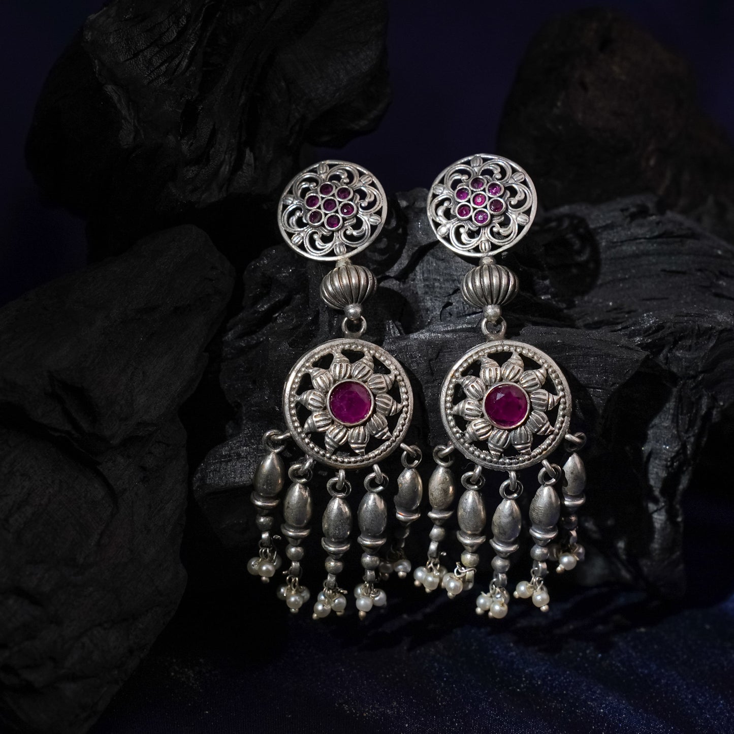 Amara- Silver Brass Pearl dangler earrings