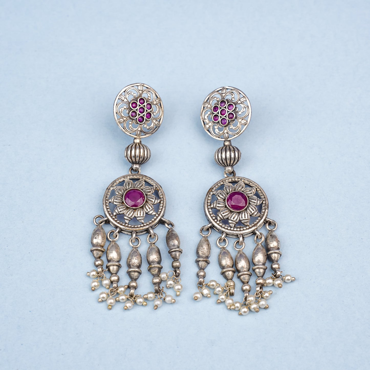 Amara- Silver Brass Pearl dangler earrings