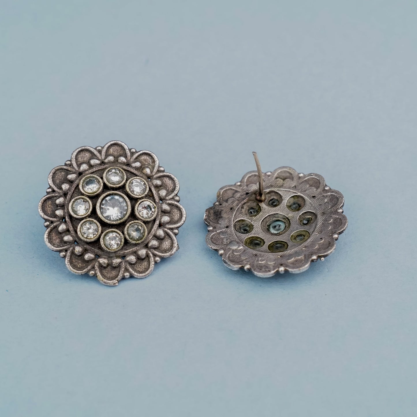 Alankrita- Silver Brass Oxidised Stud Earrings