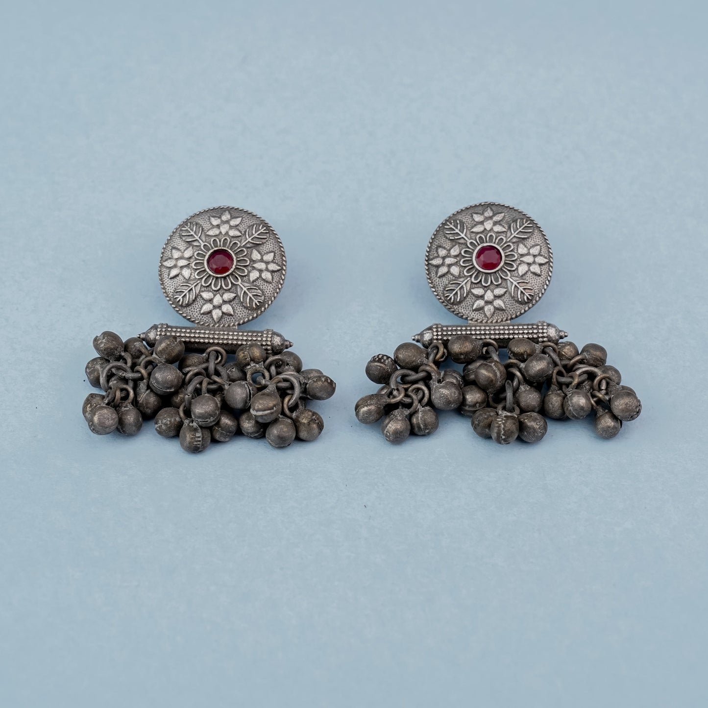 ShahiFarmaan- Silver Brass ghunghroo dangler earrings