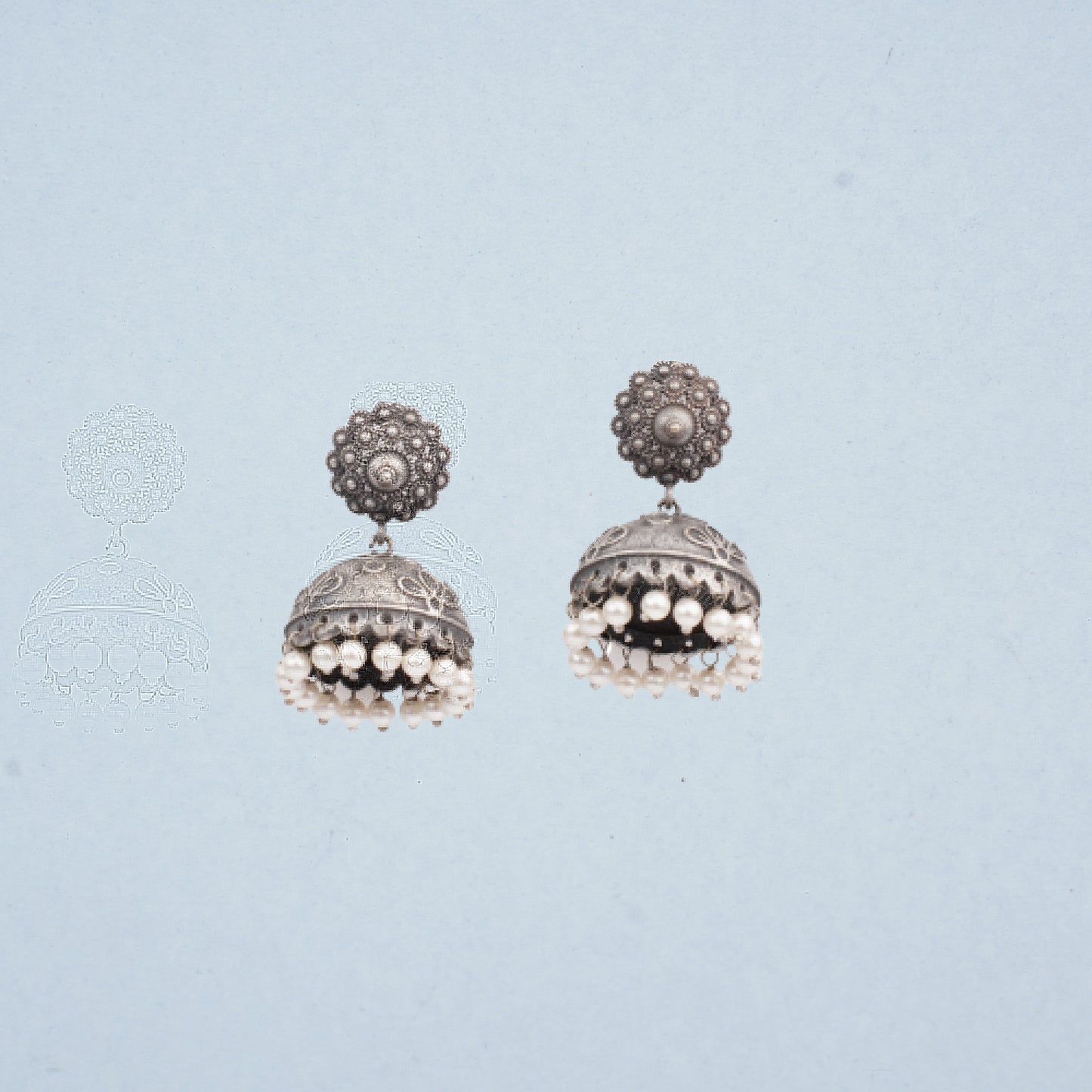 Kusum- Silver Brass Pearl jhumka earrings