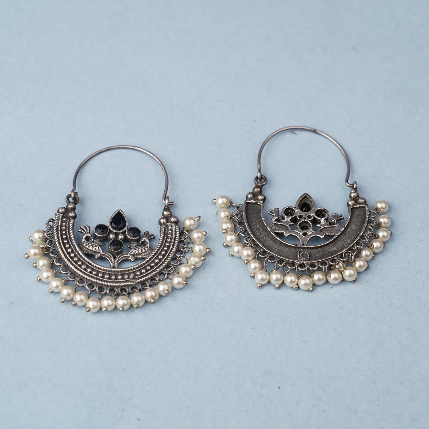 Suvarna- Silver Brass Oxidised dangler earrings