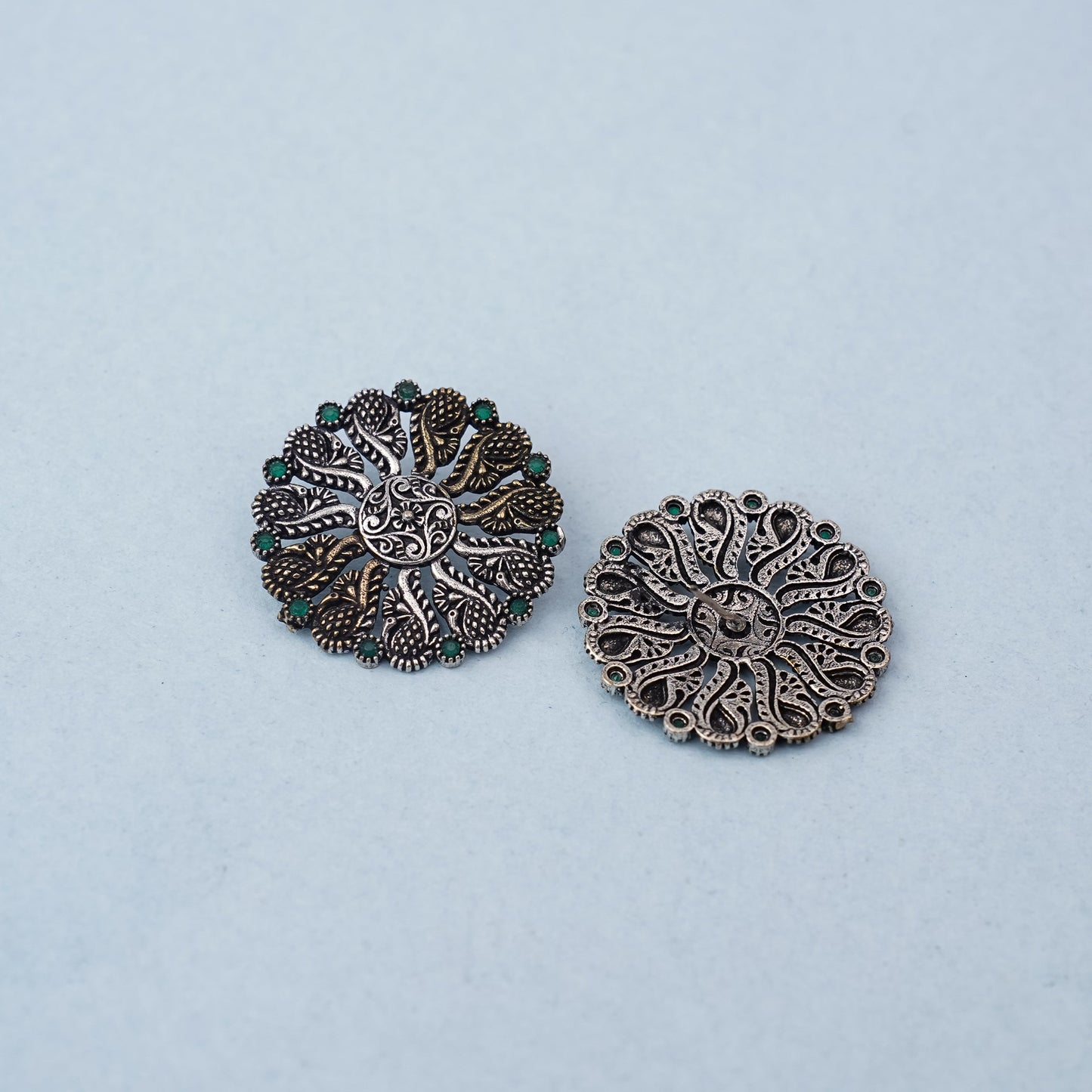 Gulshan- Silver Brass Oxidised Stud Earrings