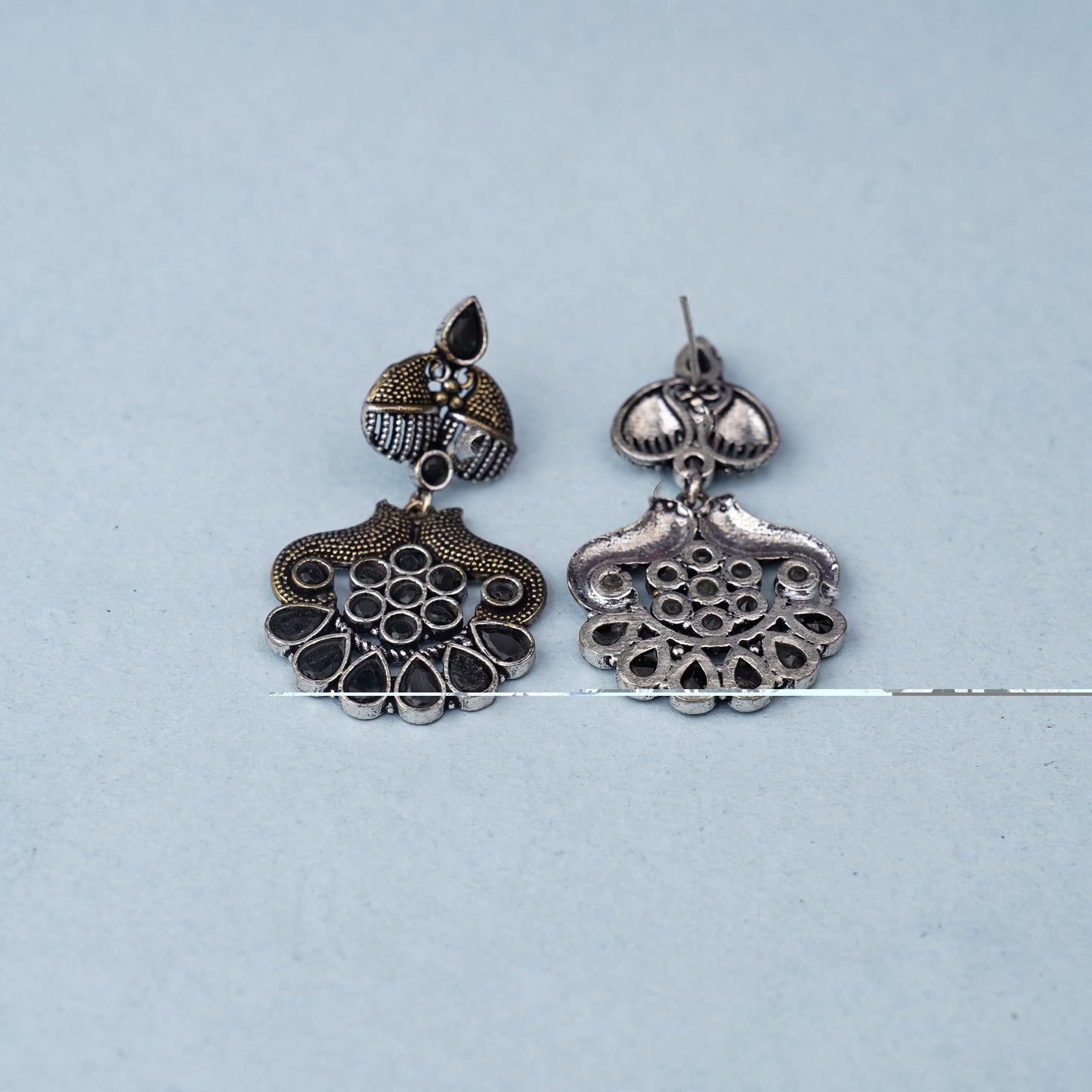 ChandVrit- Silver Brass Oxidised dangler earrings