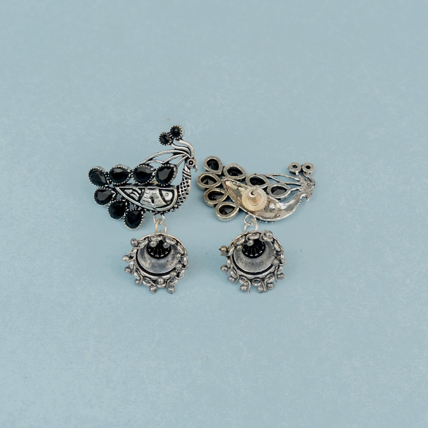 ChandMor- Silver Brass Pearl jhumka earrings (Pink)