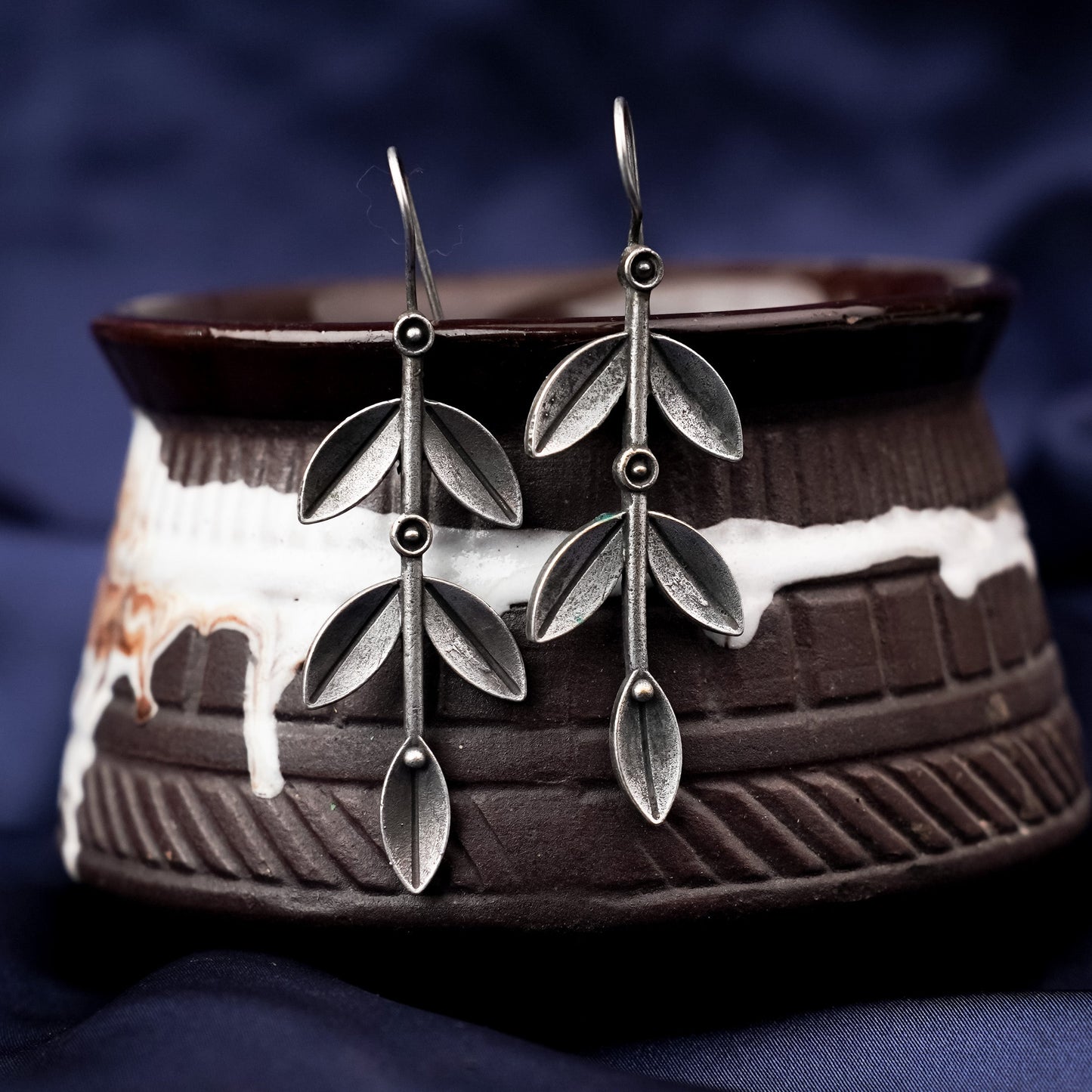 Parna- Silver Brass Oxidised dangler earrings