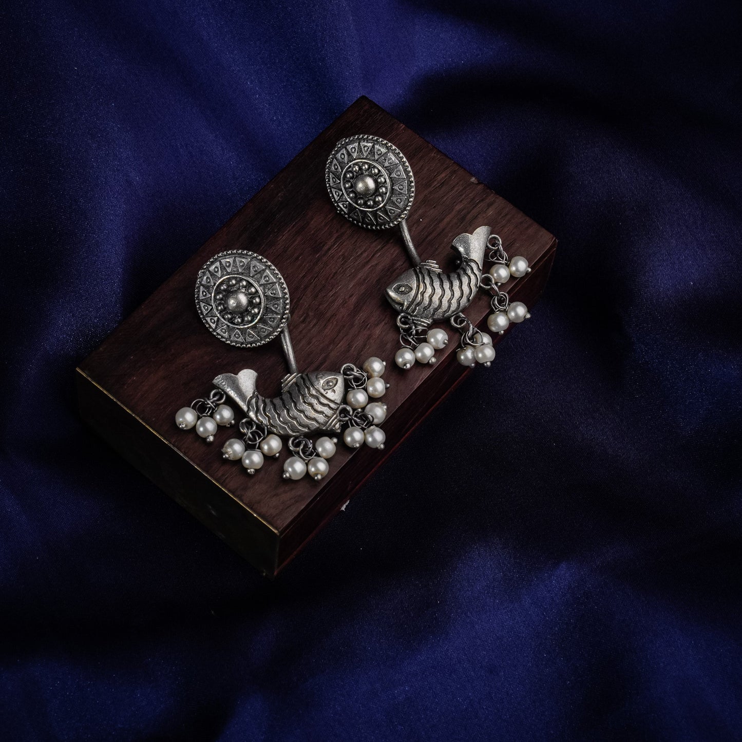 Jalpari- Silver Brass Pearl dangler earrings