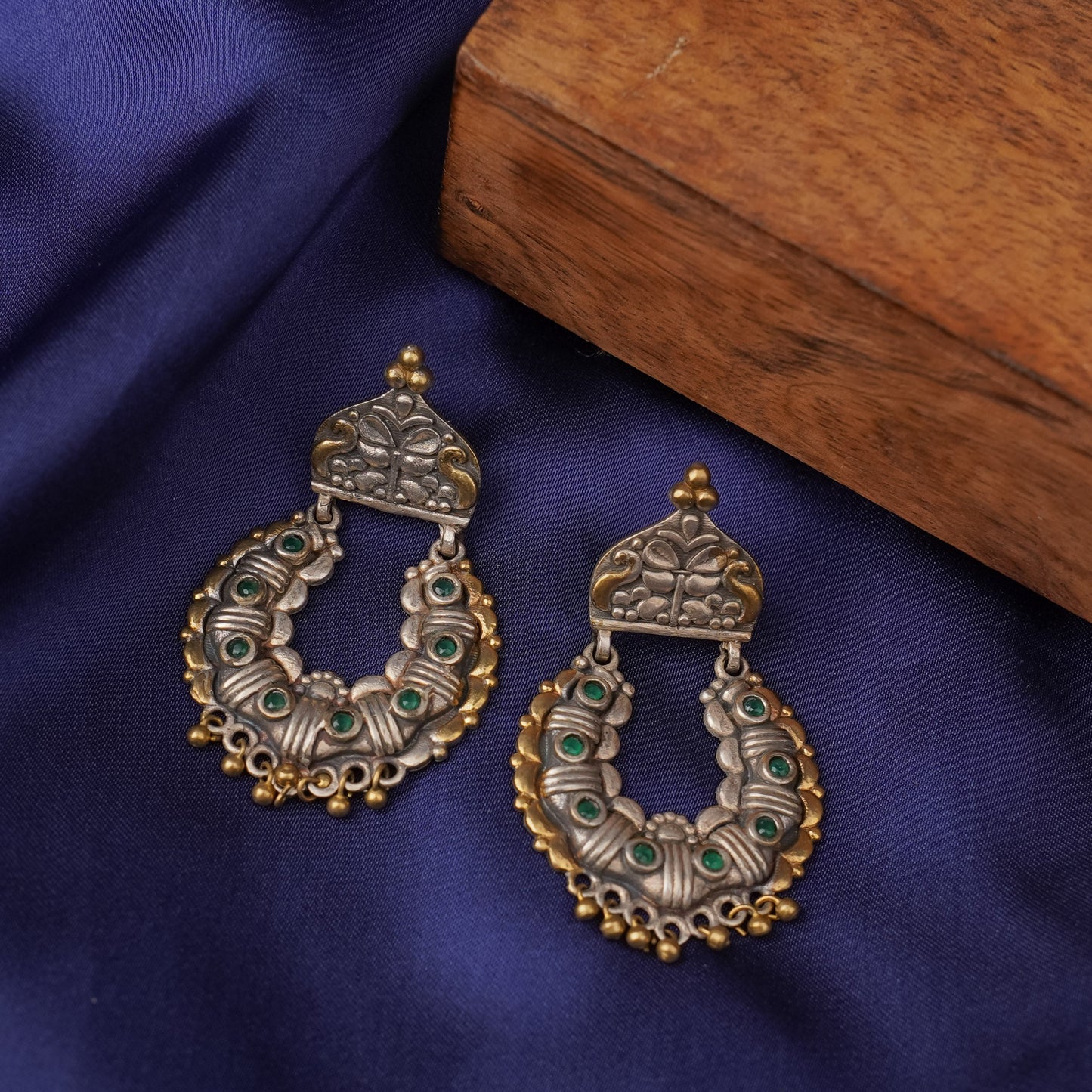 Shaam-Savera- Silver Brass Oxidised dangler earrings
