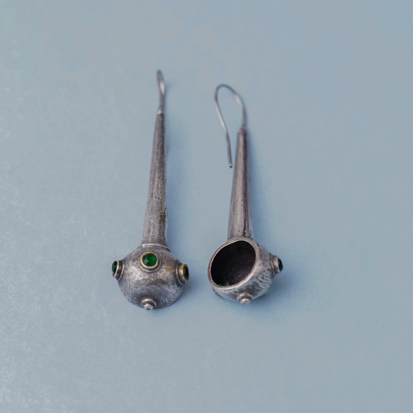 Somya- Silver Brass Oxidised dangler earrings(Green)