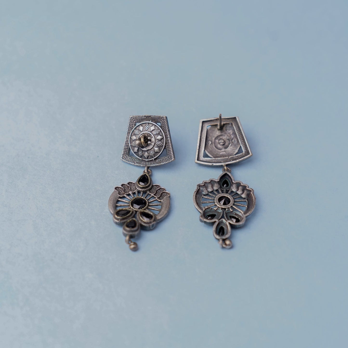 Gulbahar-Silver Brass Oxidised dangler earrings(Black)