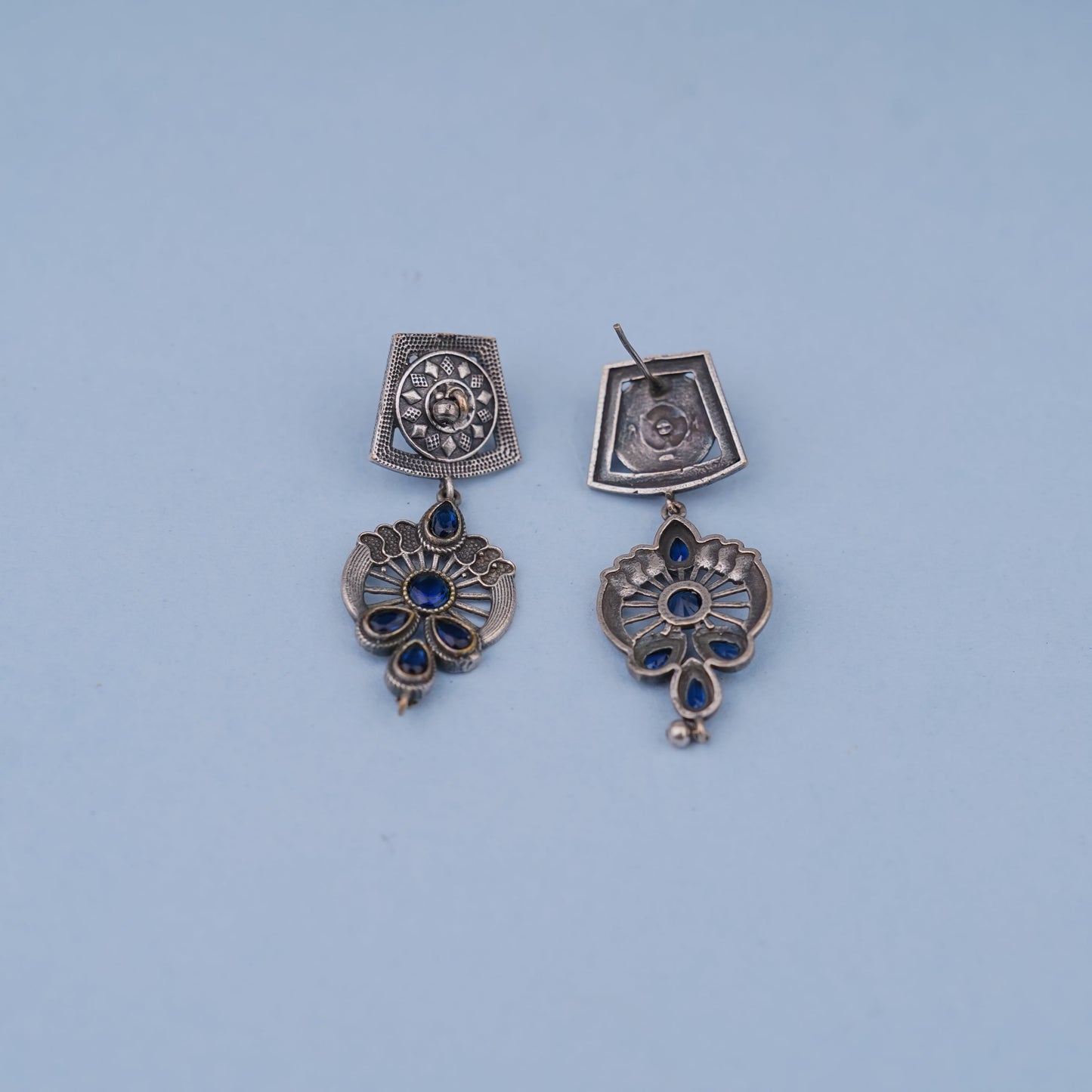 Gulbahar-Silver Brass Oxidised dangler earrings(Blue)