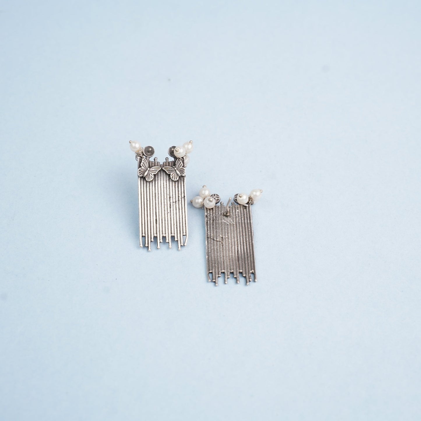 Vihangi- Silver Brass Oxidised dangler earrings