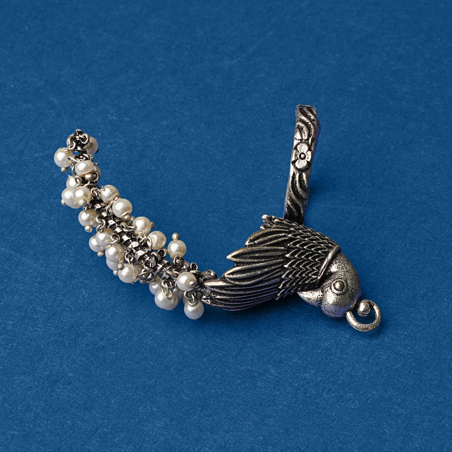 MorMoti- Silver Brass Oxidised pearl ring