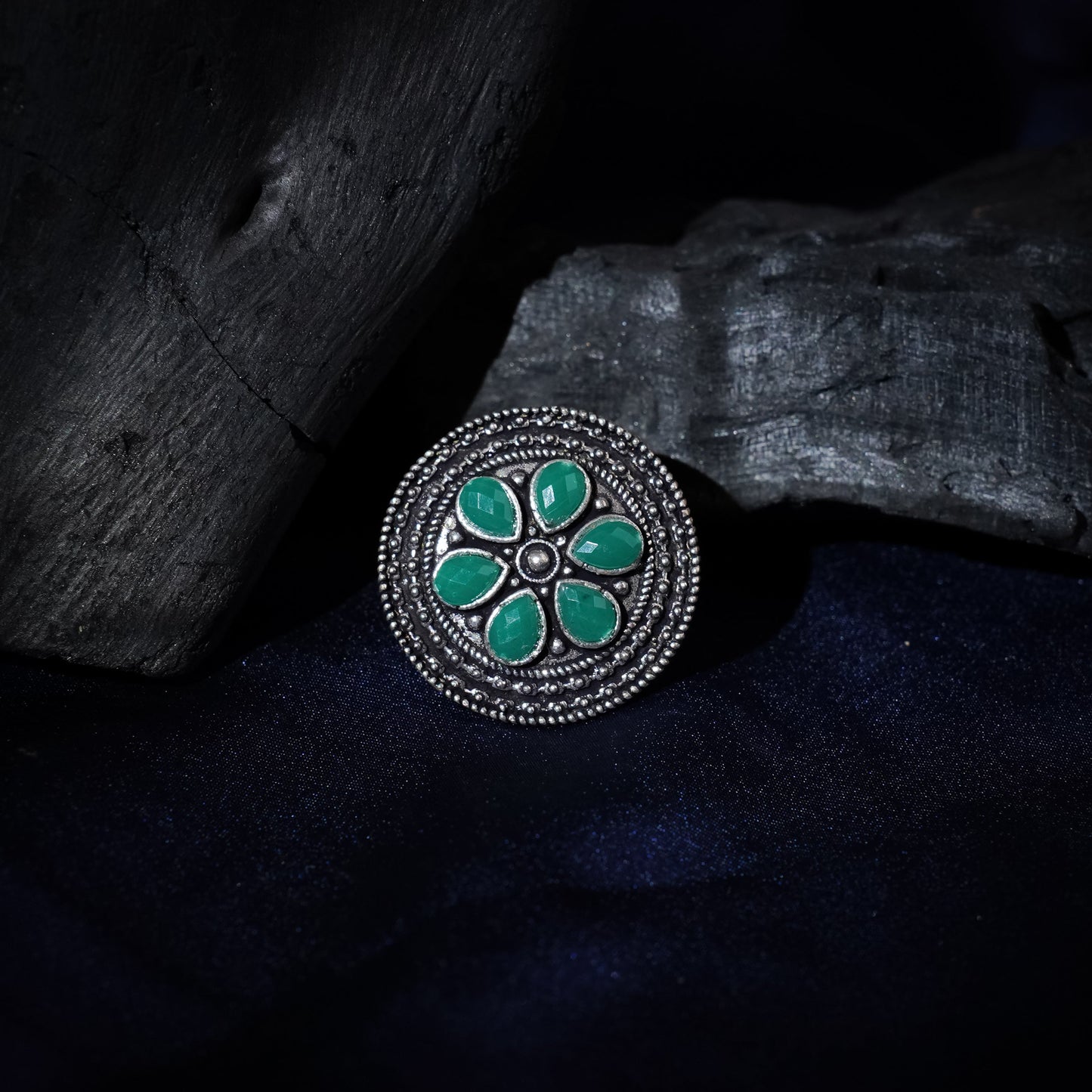 Rashmi- Silver oxidised ring (Green)
