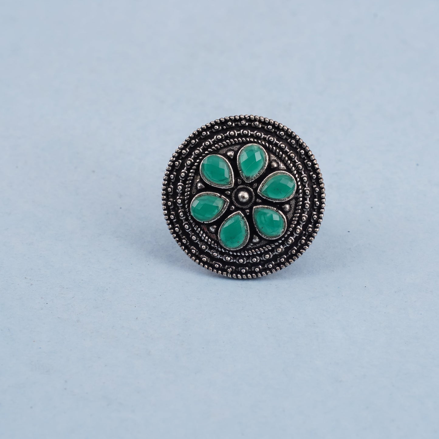 Rashmi- Silver oxidised ring (Green)