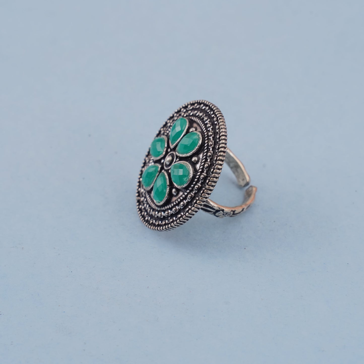 Rashmi- Silver oxidised ring (Green)