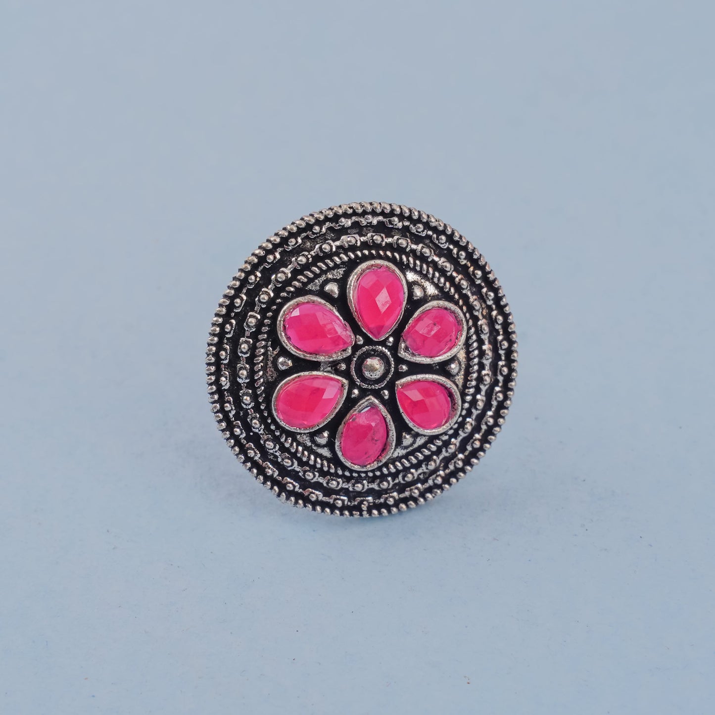 Rashmi- Silver oxidised ring (Red)