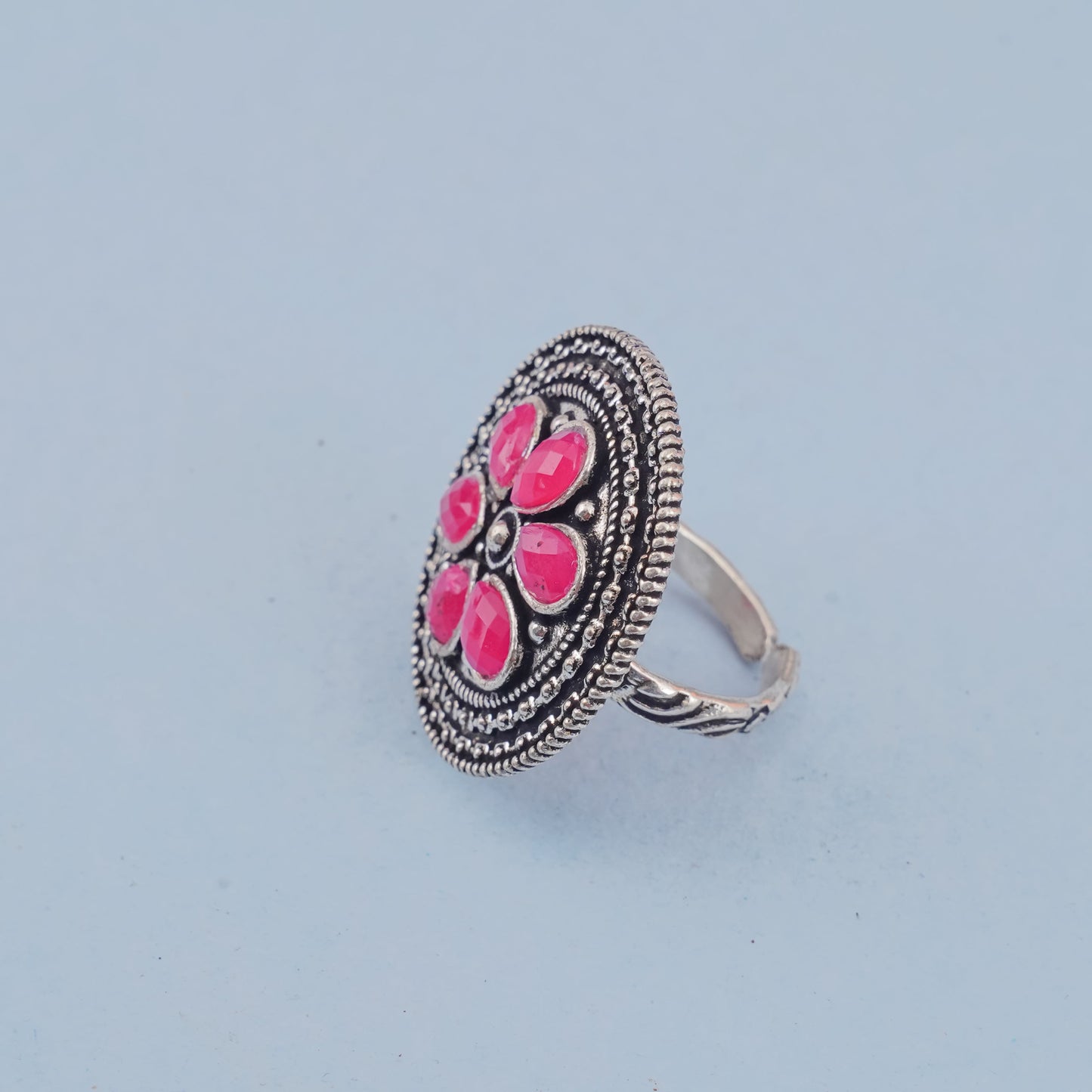 Rashmi- Silver oxidised ring (Red)