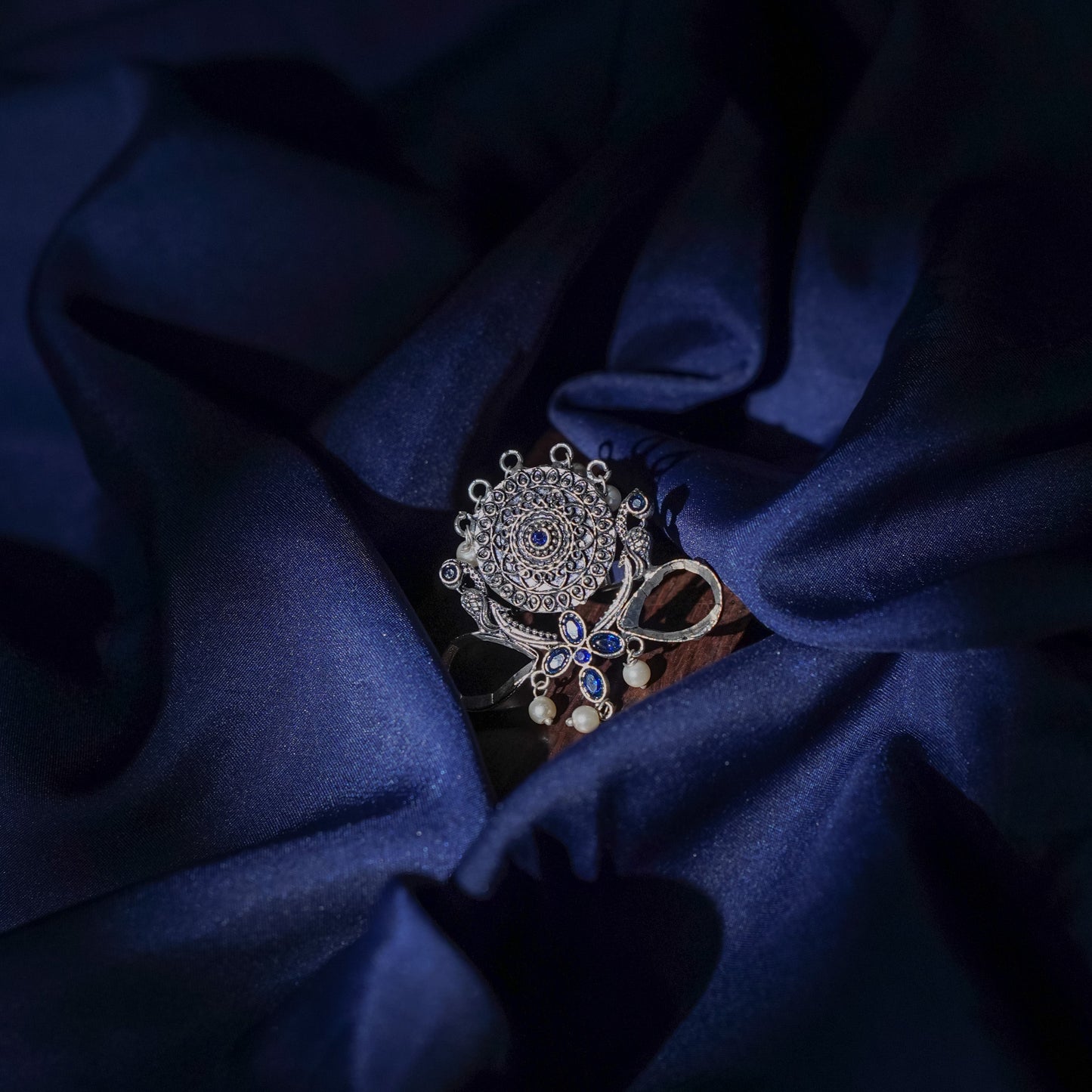 Anwita- Silver oxidised ring (Blue)