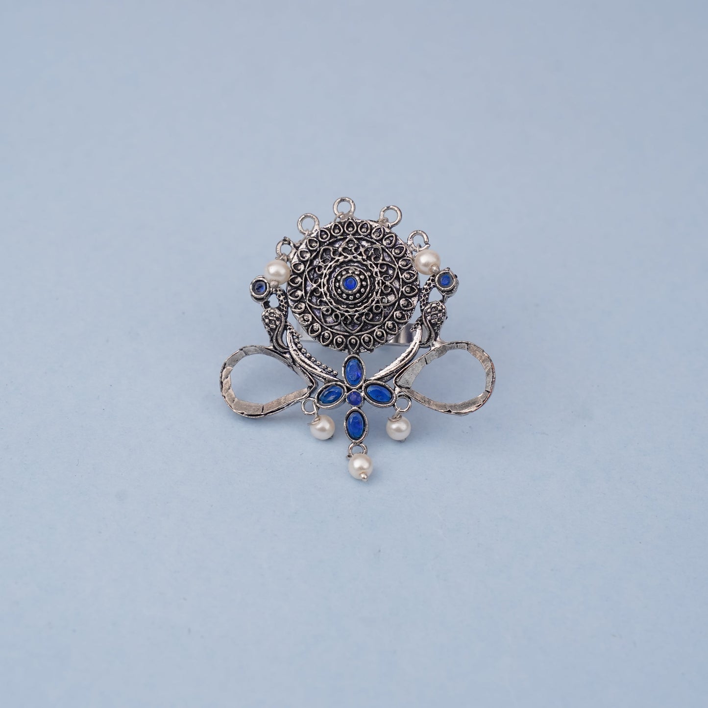 Anwita- Silver oxidised ring (Blue)