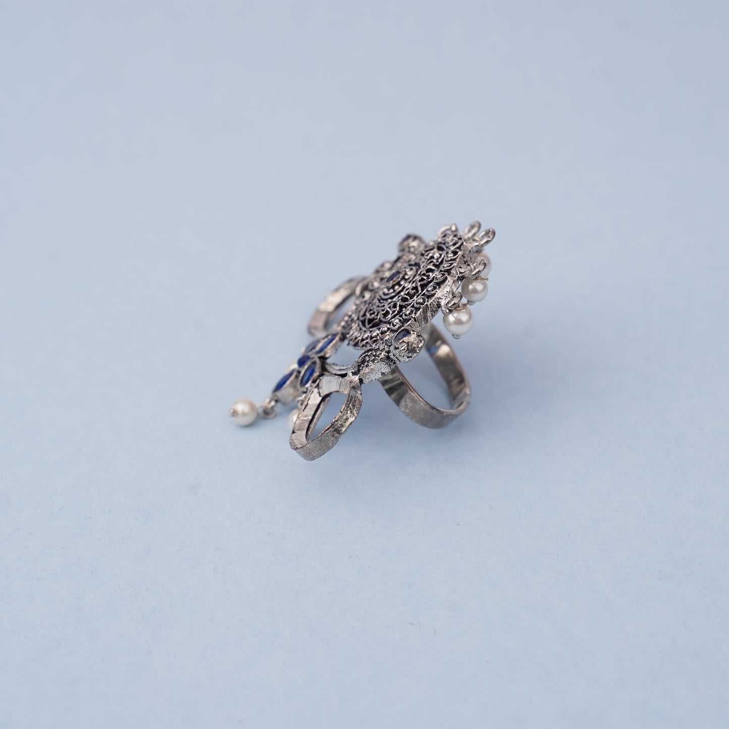Anwita- Silver oxidised ring (Blue)