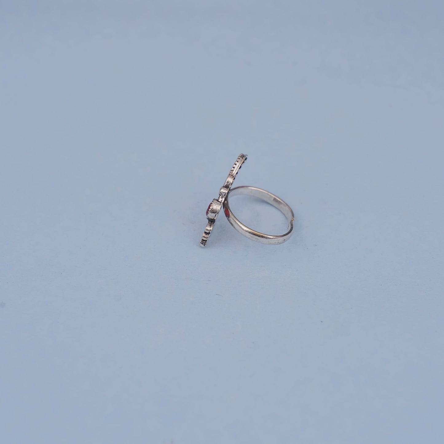 Pankh- Silver oxidised ring(Red)