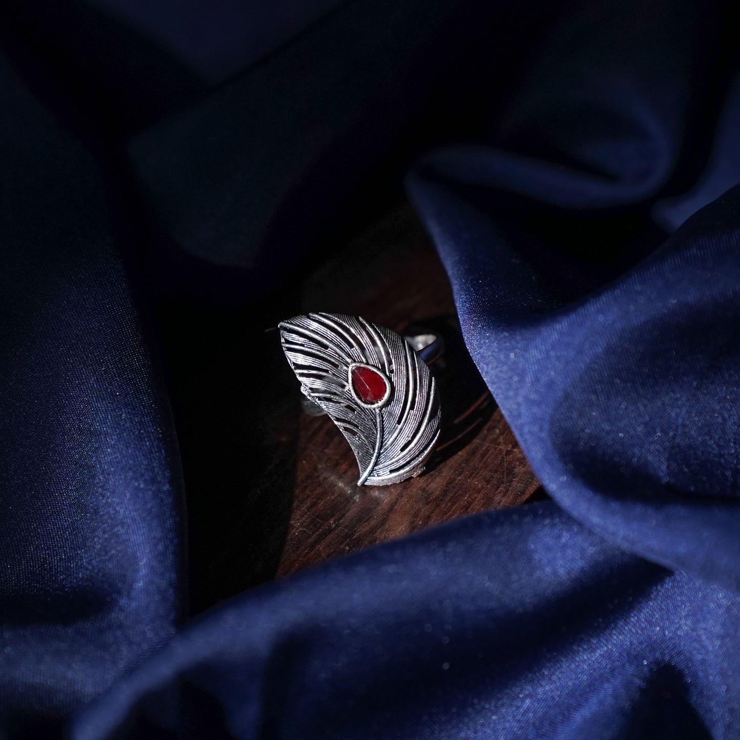 Ruchi- Oxidisd brass stone studdedn ring (Red)
