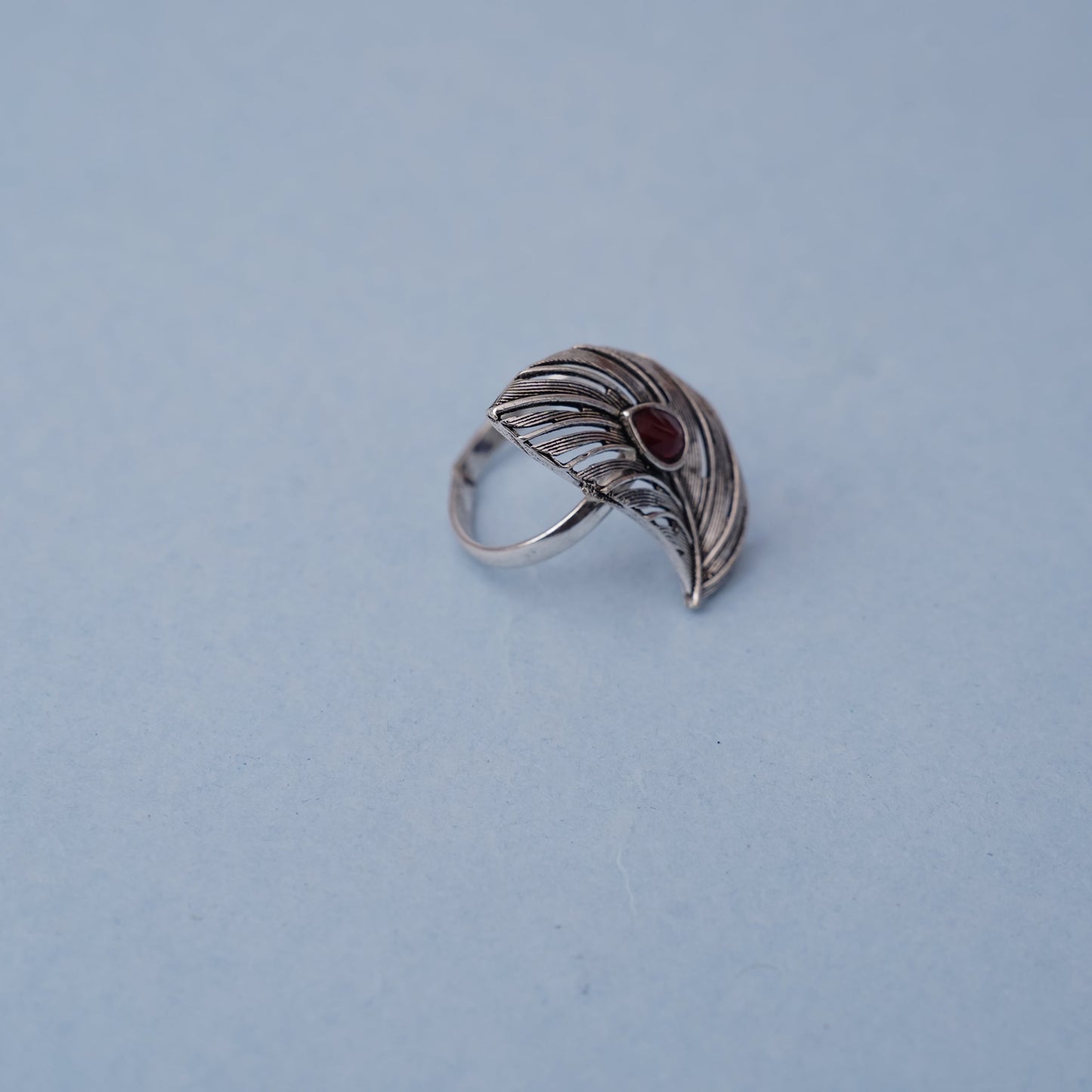 Ruchi- Oxidisd brass stone studdedn ring (Red)