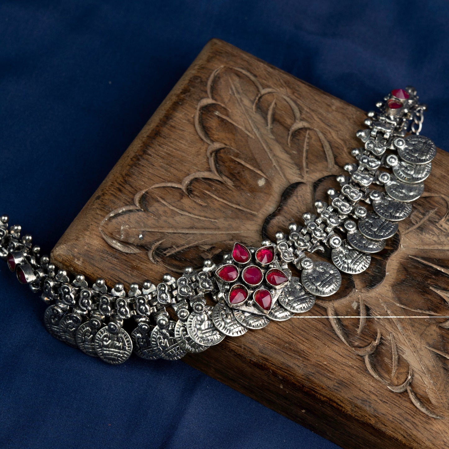 Manimala- Red stone Coin Brass Neckpiece