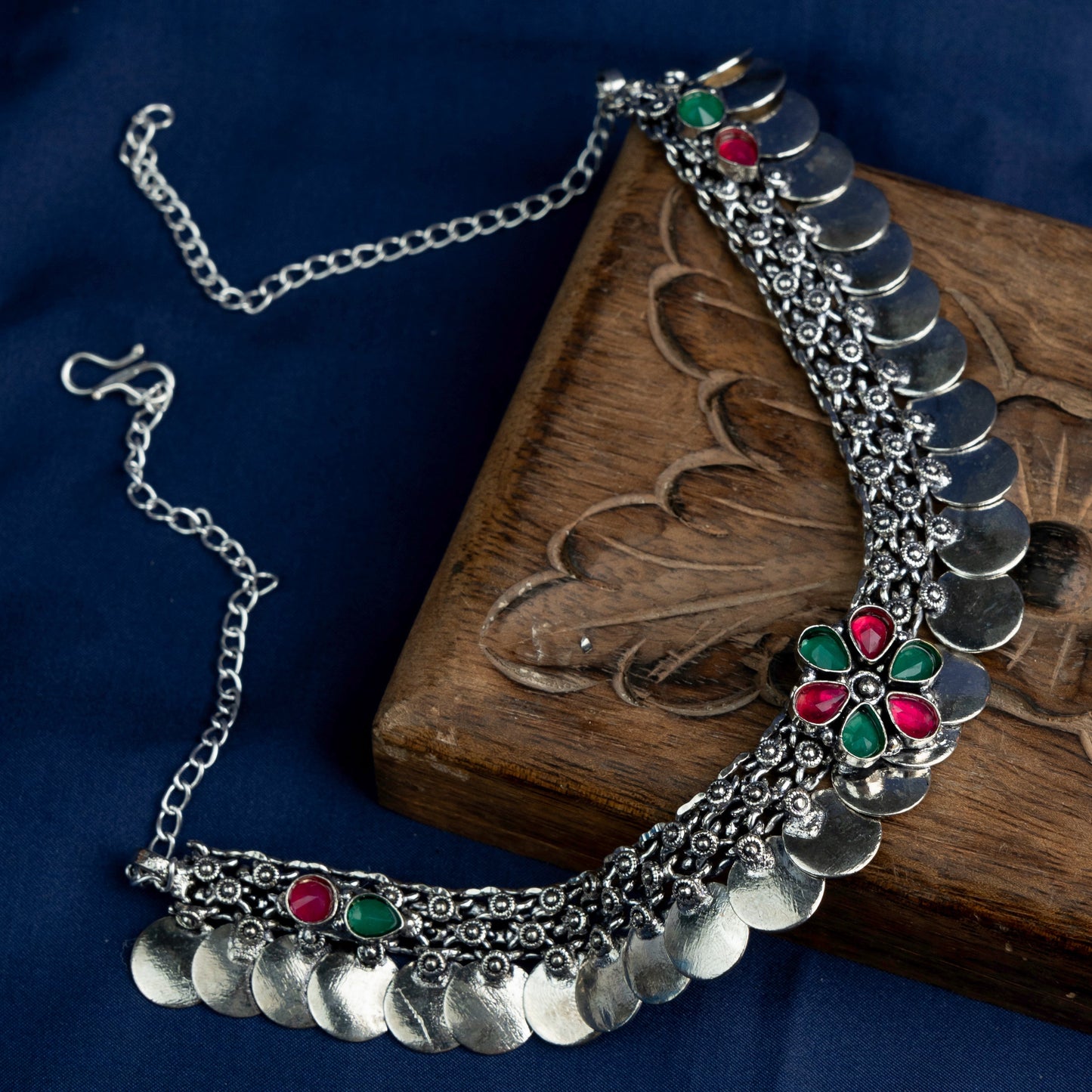 Yashita- Red and Green stone Coin Brass Neckpiece
