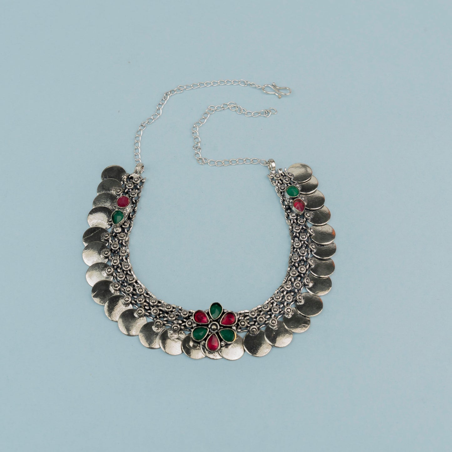 Yashita- Red and Green stone Coin Brass Neckpiece