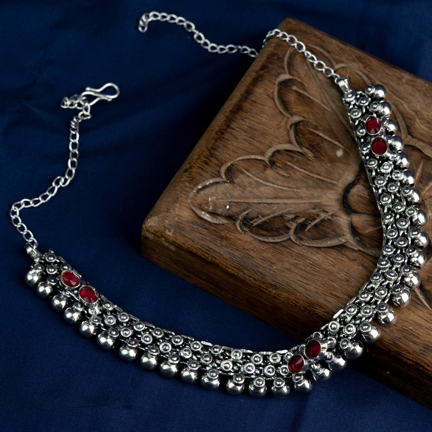 Charita- stone Brass Neckpiece(Red)