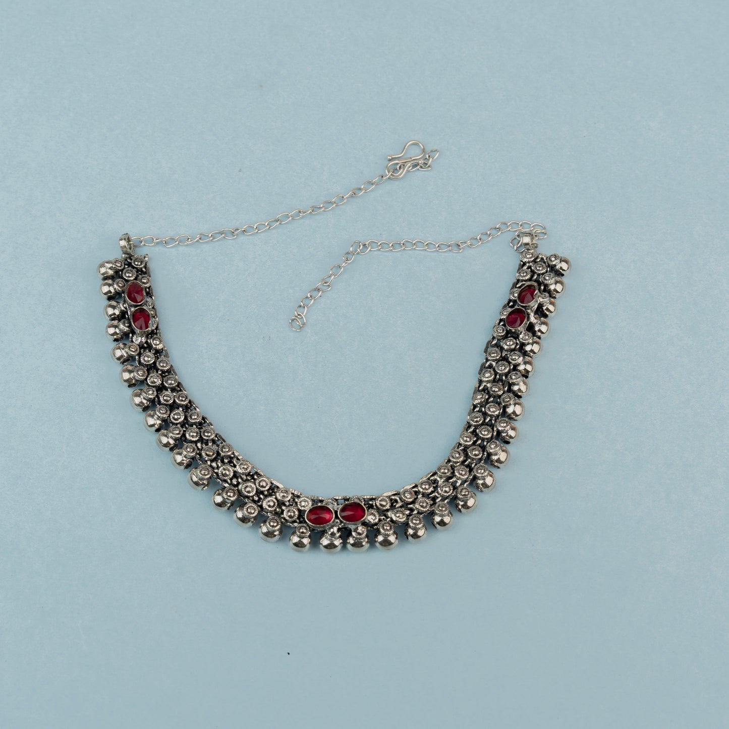 Charita- stone Brass Neckpiece(Red)