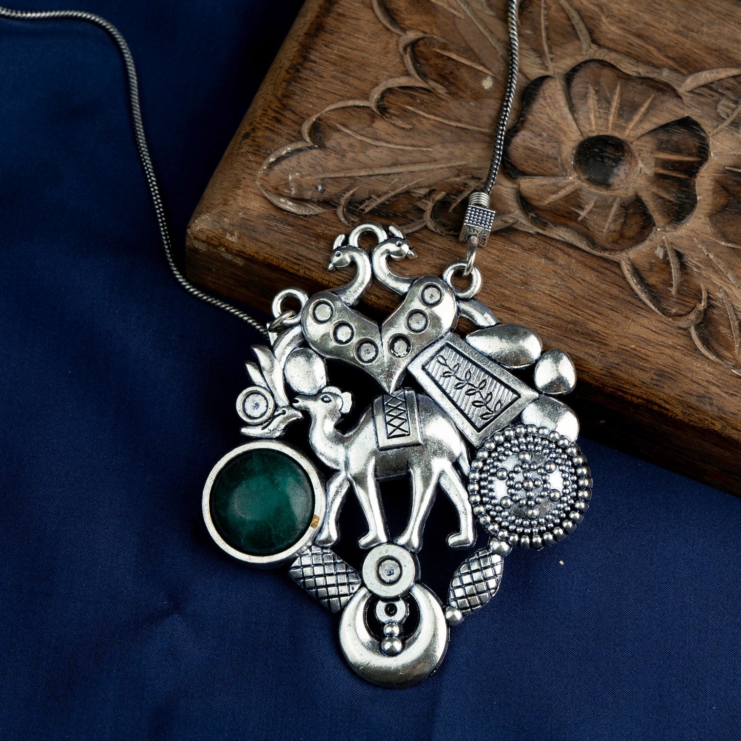 Maitri- Rajasthani Oxidised Neckpiece(Green)