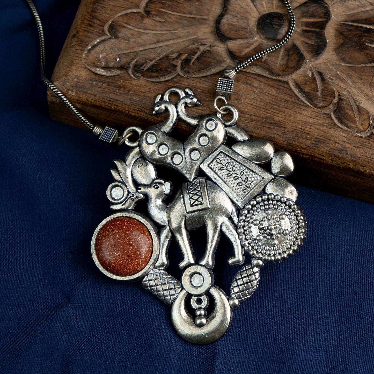 Maitri- Rajasthani Oxidised Neckpiece(Dark red)