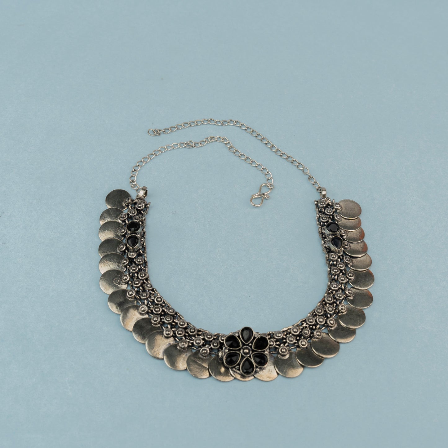 Shivangi- Black stone Brass Coin Neckpiece