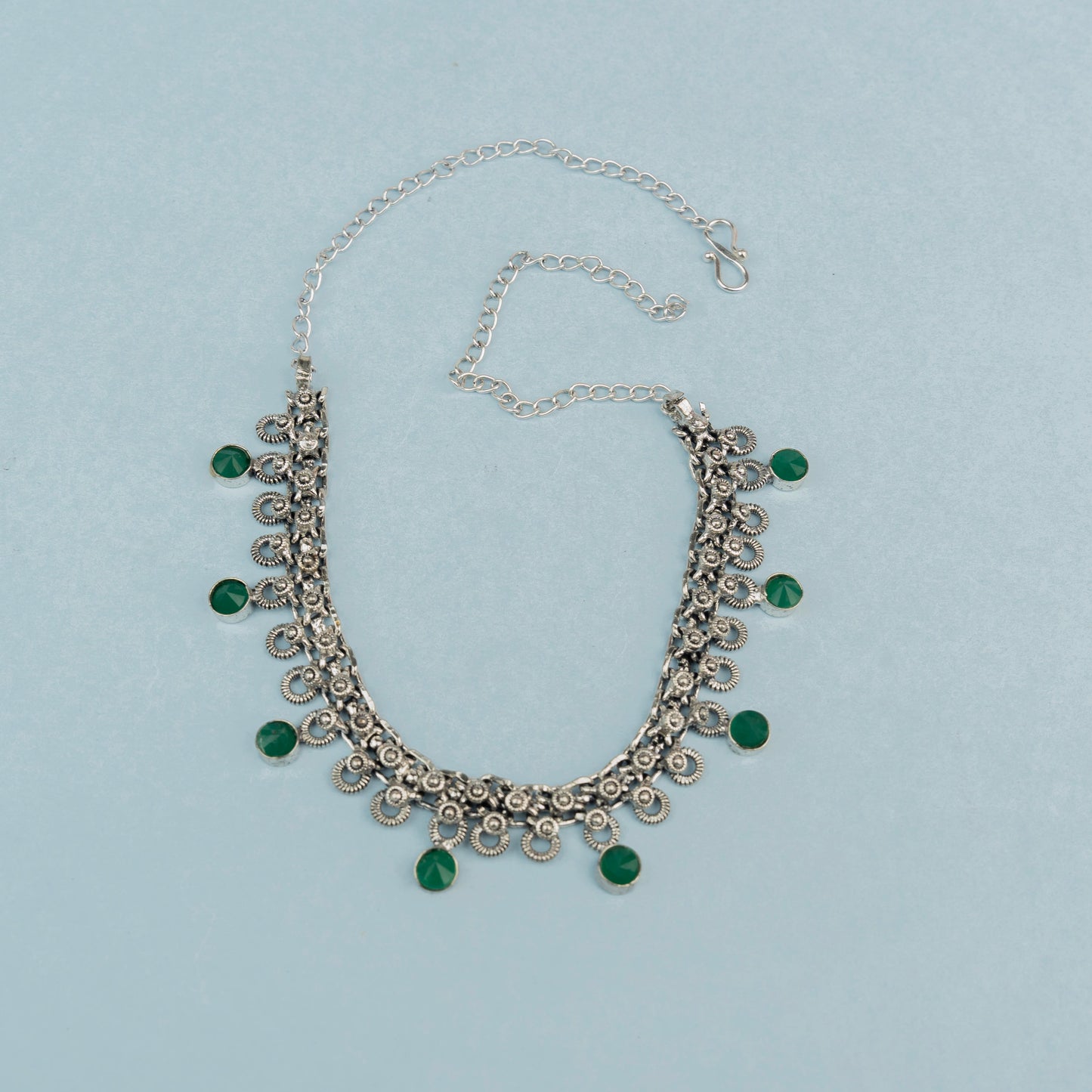 Mridula- Green stone Brass Neckpiece(Green)